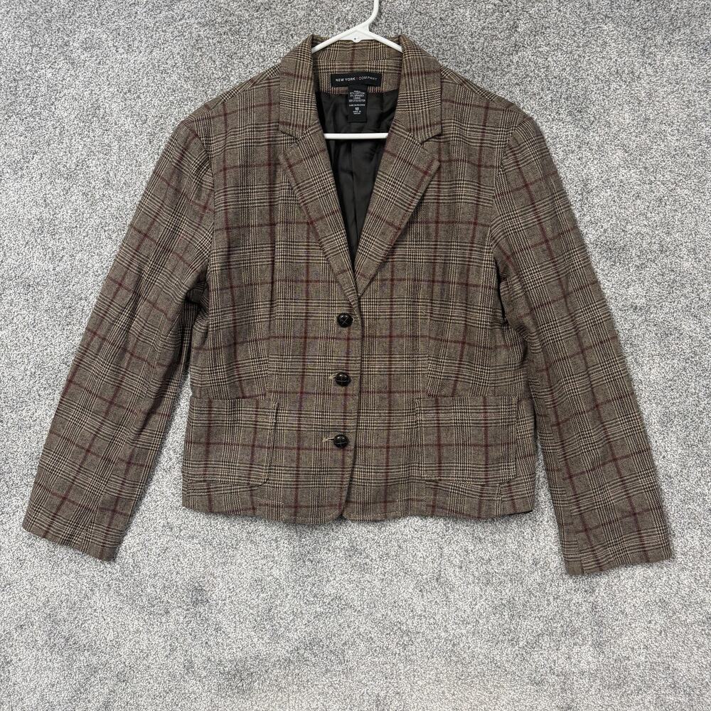 New York & Company Blazer 18 Brown Plaid Office Preppy Dark Academia Suit Jacket